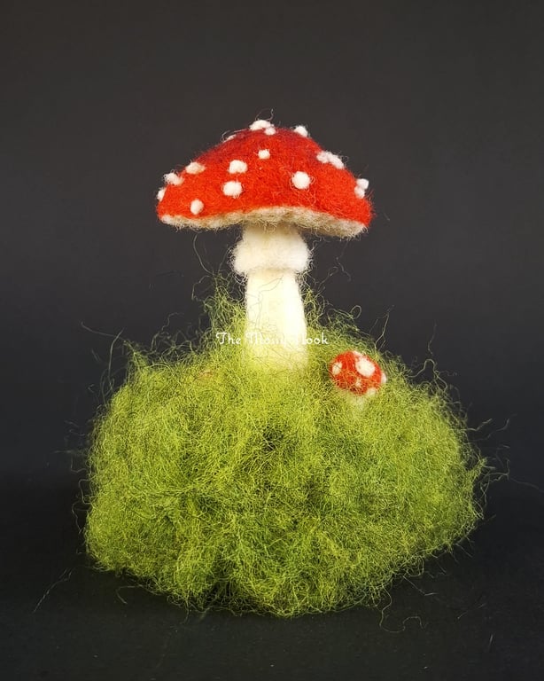 Toadstools on Moss. Needle Felted Fibre Art. Handmade by The Mossy Nook