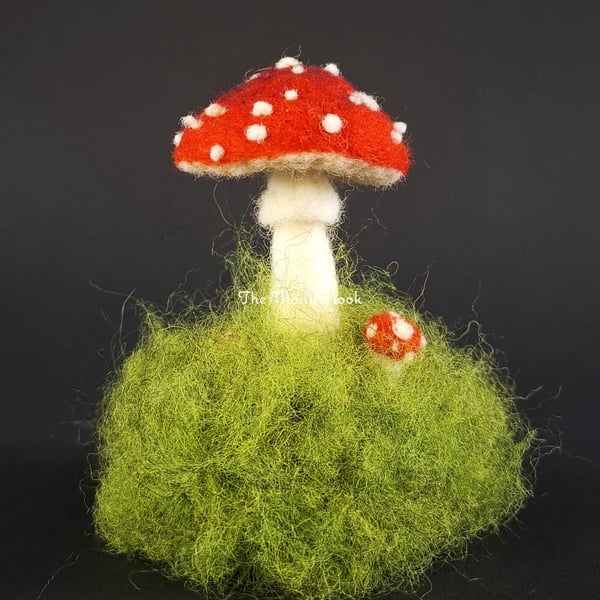 Toadstools on Moss. Needle Felted Fibre Art. Handmade by The Mossy Nook