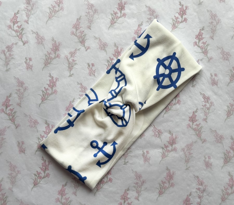Women's Twist Knot Headband-Hairband Knot-Jersey Twist Headband-Nautical-HA010