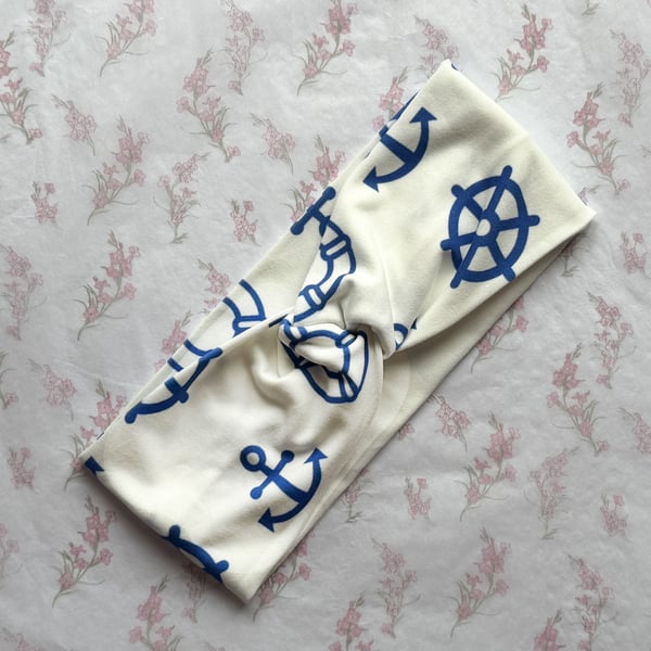Women's Twist Knot Headband-Hairband Knot-Jersey Twist Headband-Nautical-HA010