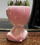 Pin cushion - pink monkey egg cup - embroidered with bee and flowers - Image 3