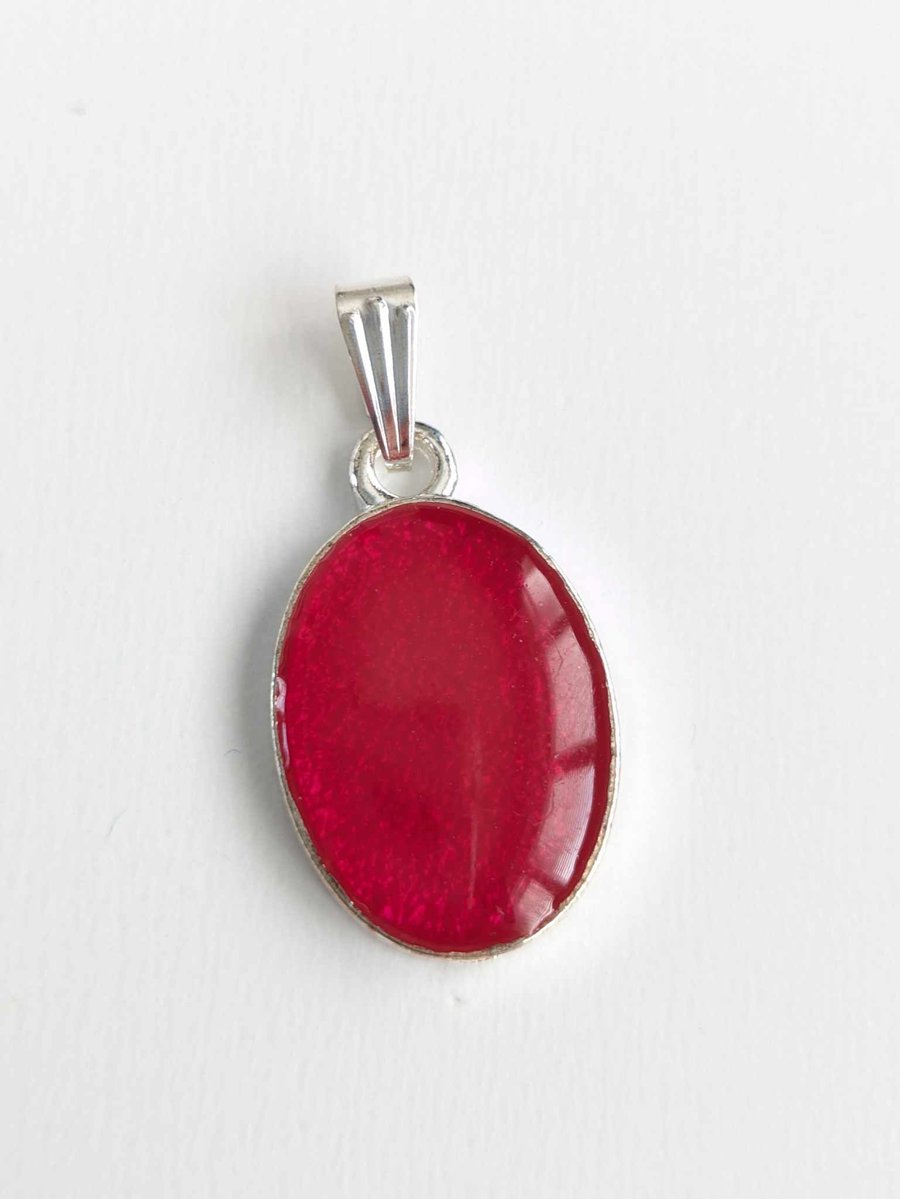 Small Red Oval Resin Pendant