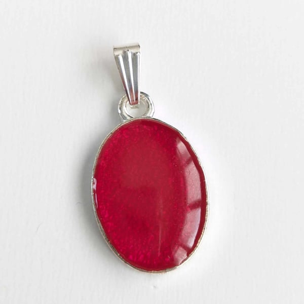 Small Red Oval Resin Pendant