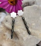 Sterling silver dangly flower stud earrings with haematite stones