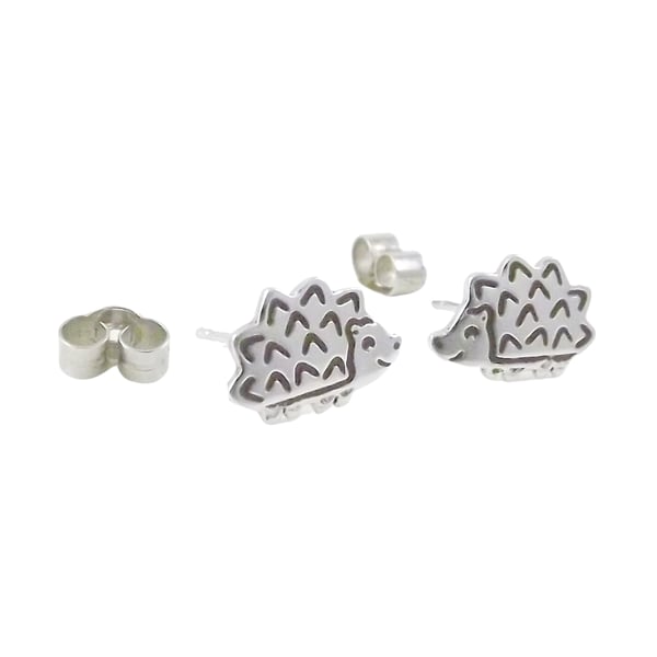 Hedgehog Stud Earrings, Silver Wildlife Jewellery, Handmade Nature Gift for Her