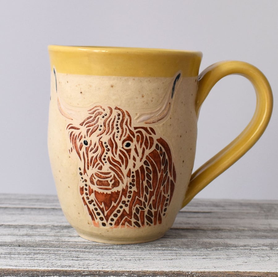 A76 Highland Cow Handmade Ceramic Stoneware Mug (UK postage included)