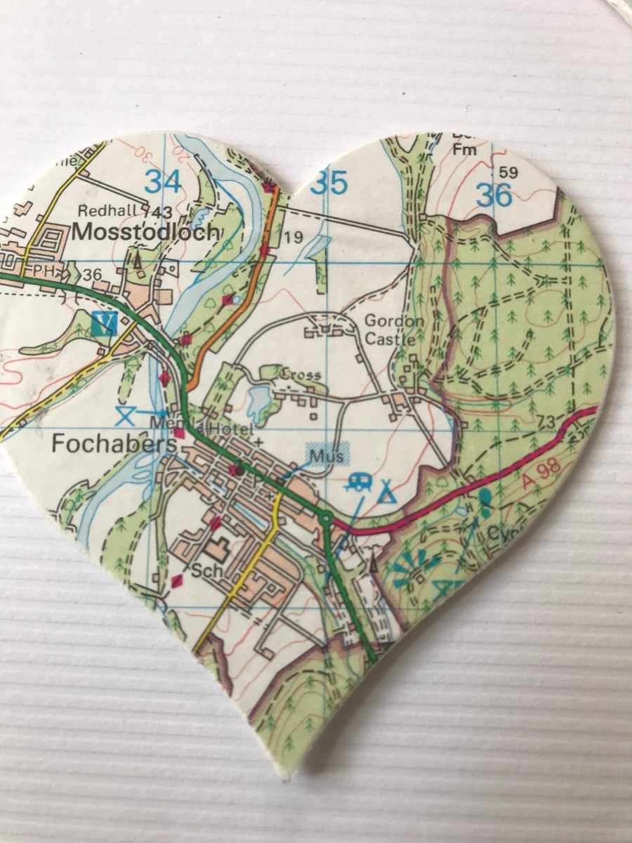 FOCHABERS Vintage map art. 4” white frame. Scottish places. 