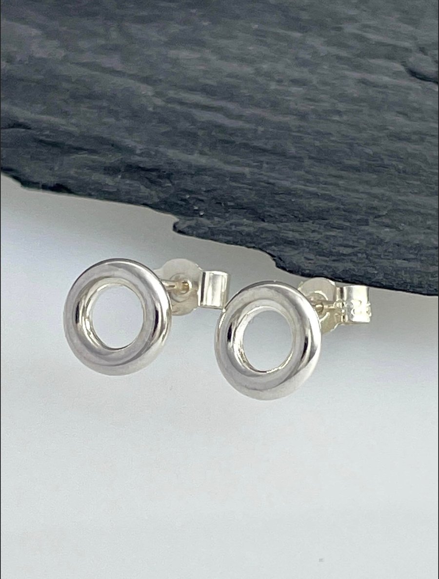 Sterling Silver Circle Ear Stud Earrings 10mm - Plain- Smooth - Handmade UK