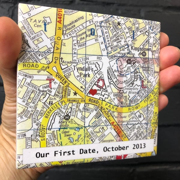 VALENTINE's Gift for Him or Her, Personalised Location-Map Coaster -CONTEMPORARY