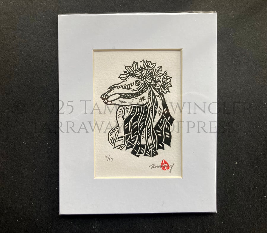 Miniature Lino Print of PenHood the Penzance Oss - Limited Edition