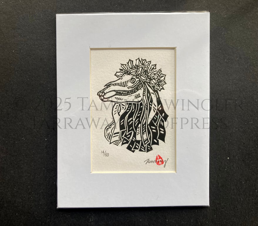 Miniature Lino Print of PenHood the Penzance Oss - Limited Edition