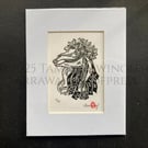 Miniature Lino Print of PenHood the Penzance Oss - Limited Edition