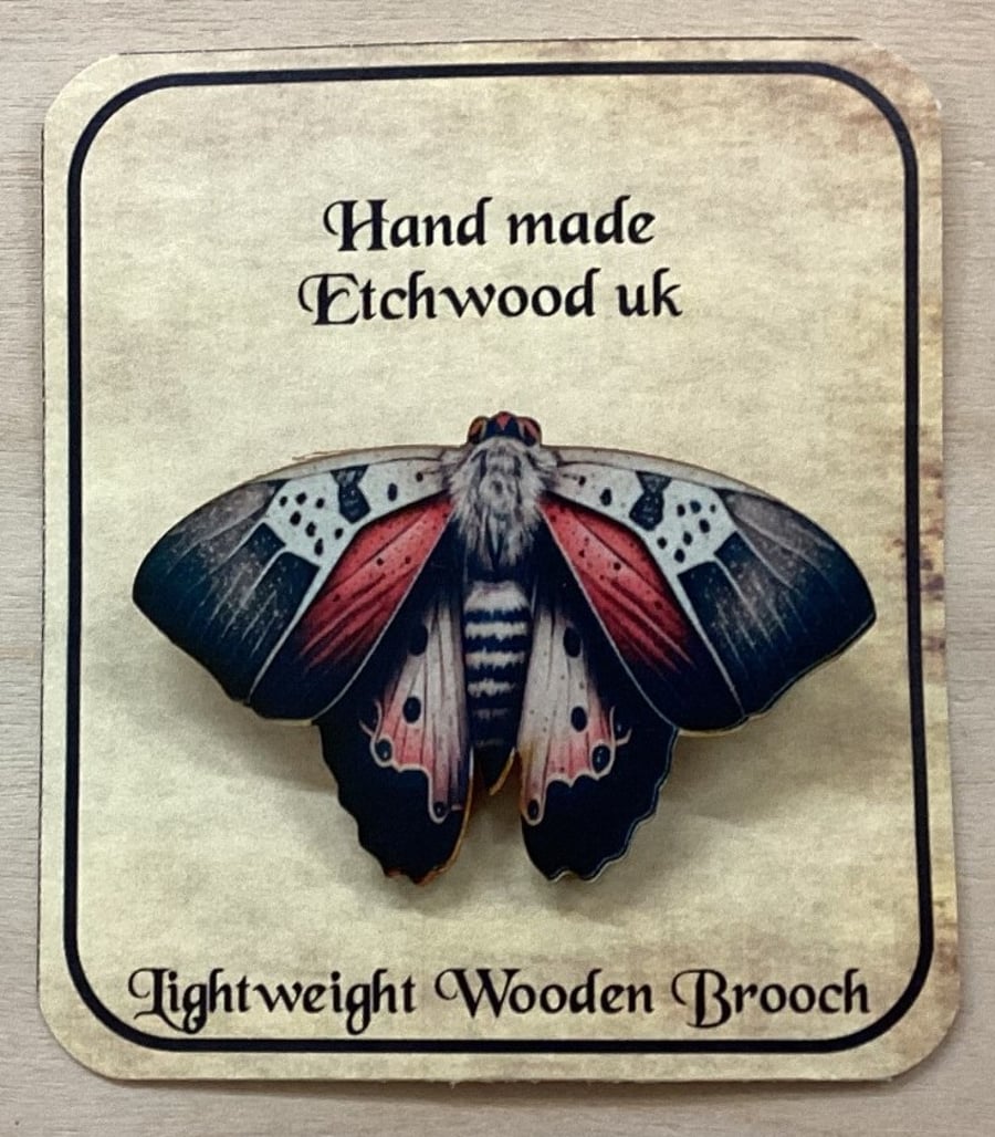 Moth Brooch. Pastel colour wooden moth brooch.