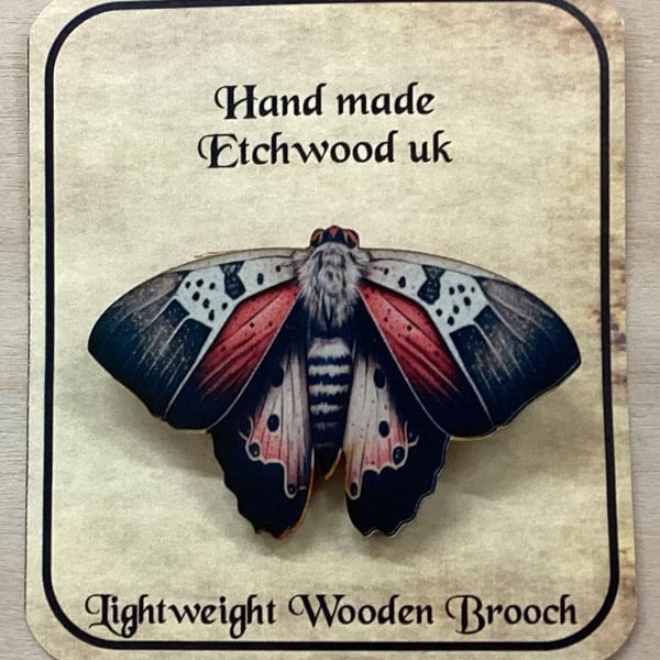 Moth Brooch. Pastel colour wooden moth brooch.