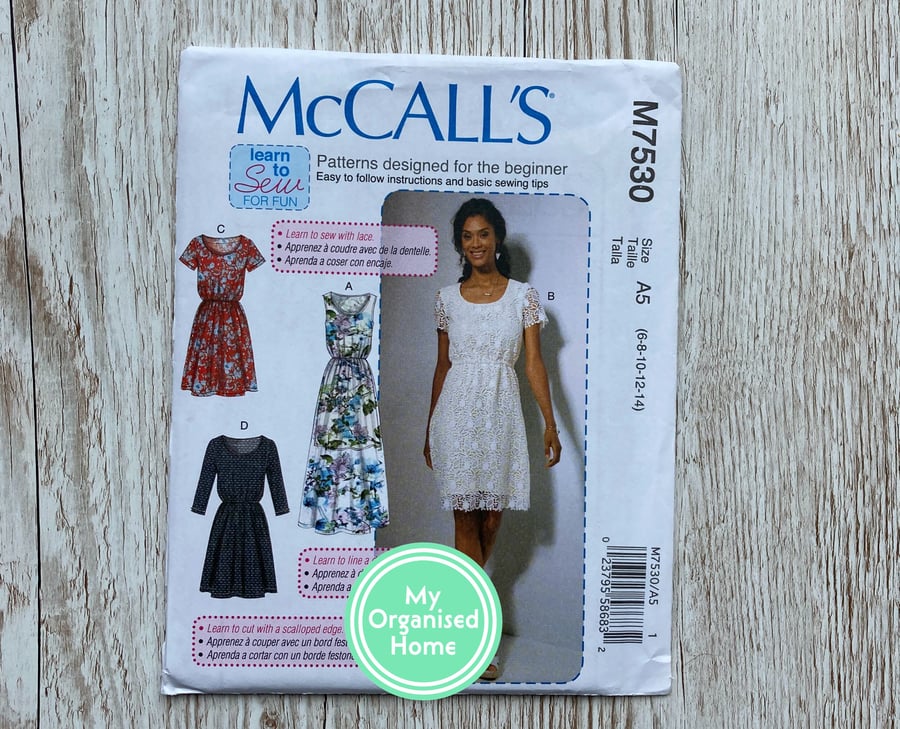 McCalls 7530 summer dress sewing pattern, sizes 6-14