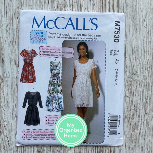McCalls 7530 summer dress sewing pattern, sizes 6-14