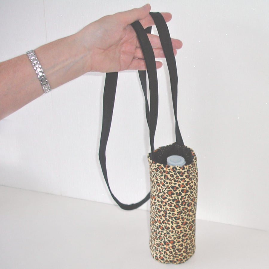 Water Bottle Bag Drinks Carrier Sling Leopard Print Gym Crossbody