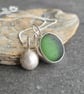 Green seaglass and silver pebble cluster pendant, Gift for beach lover - Image 1