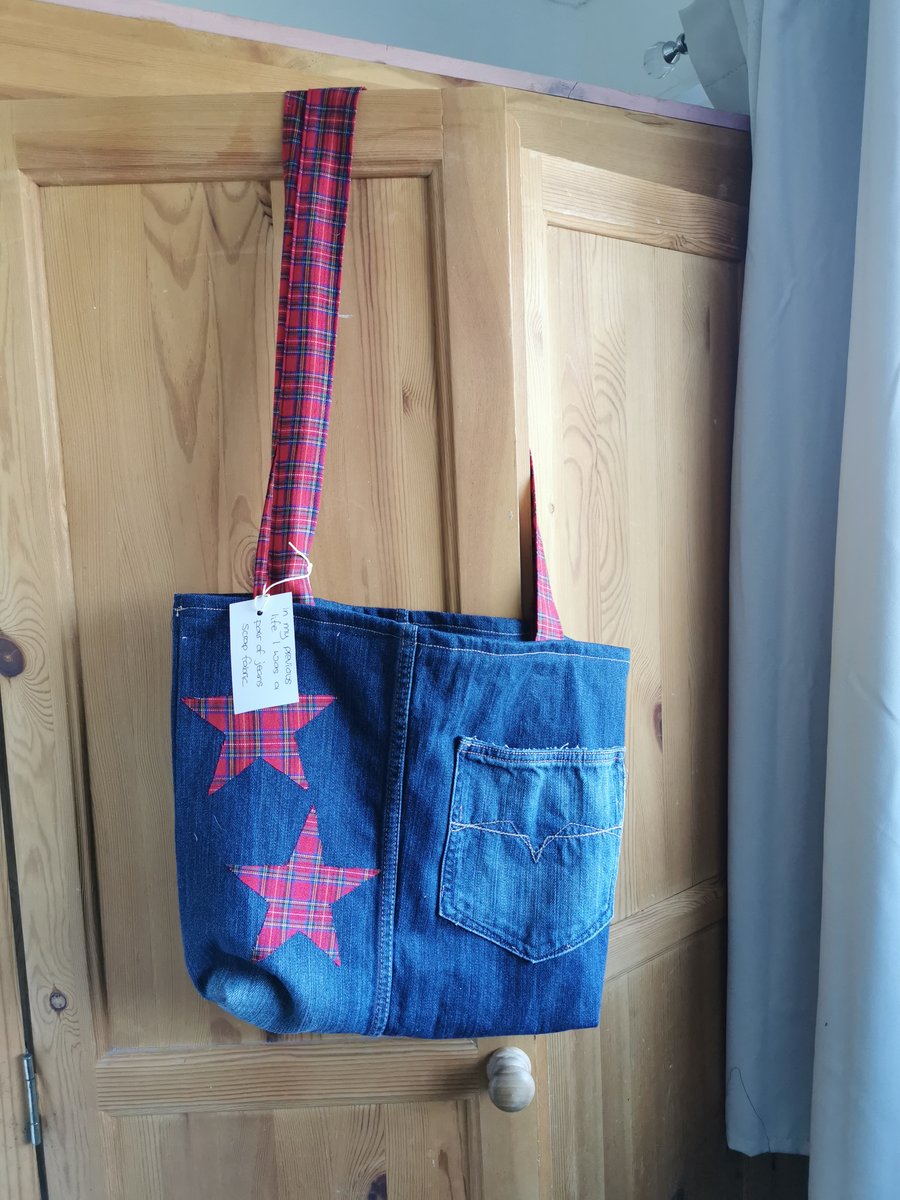 Handmade Upcycled Tartan Jean Bag