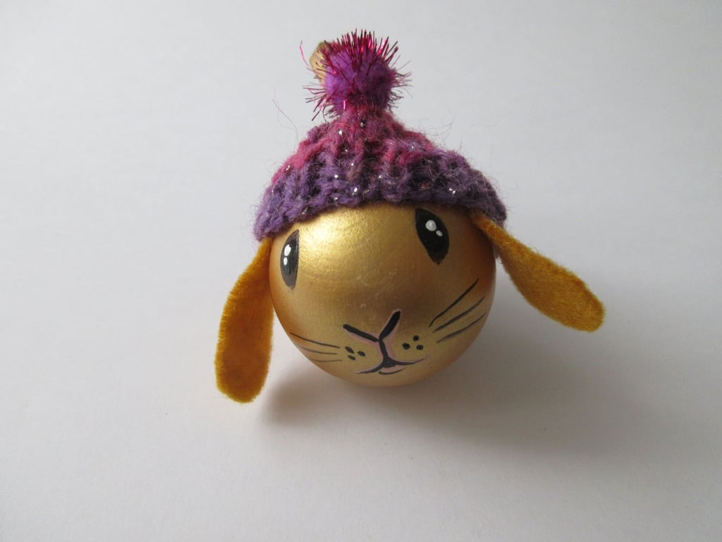Bunny Christmas Bauble Rabbit Head Decoration for Christmas Tree in Woolly Hat