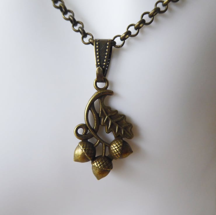 Acorns and Oak Leaf Bronze Tone Pendant Necklace - Folksy