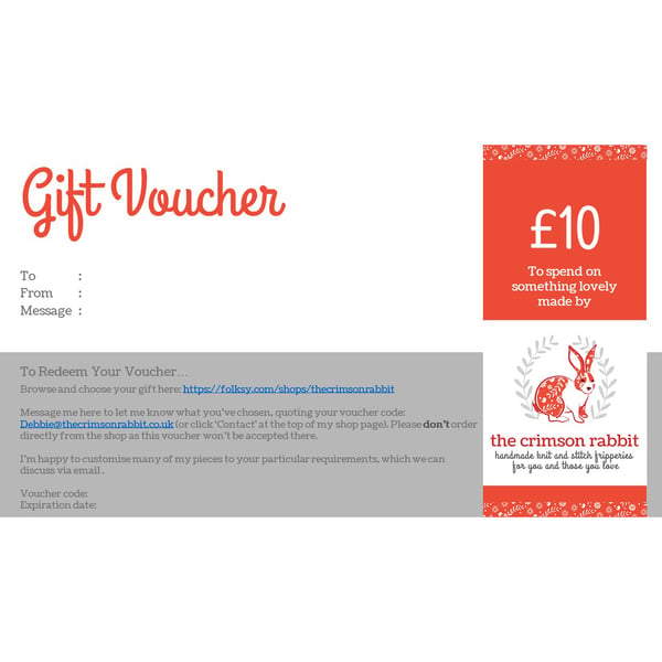 Digital gift voucher to spend with the crimson rabbit