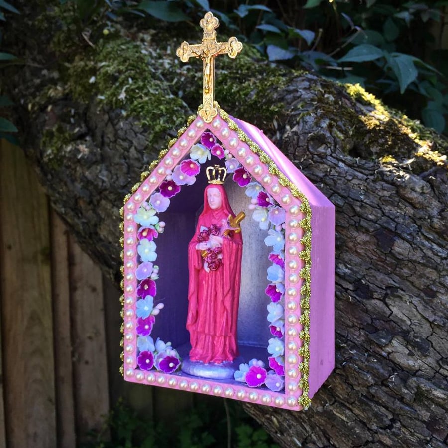 Kitsch Handmade Pink Virgin Mary Love Chapel Shrine 