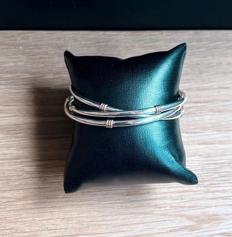 "Augment" - Sterling Silver Russian Bangle 9ct gold wraps - Made to any size 