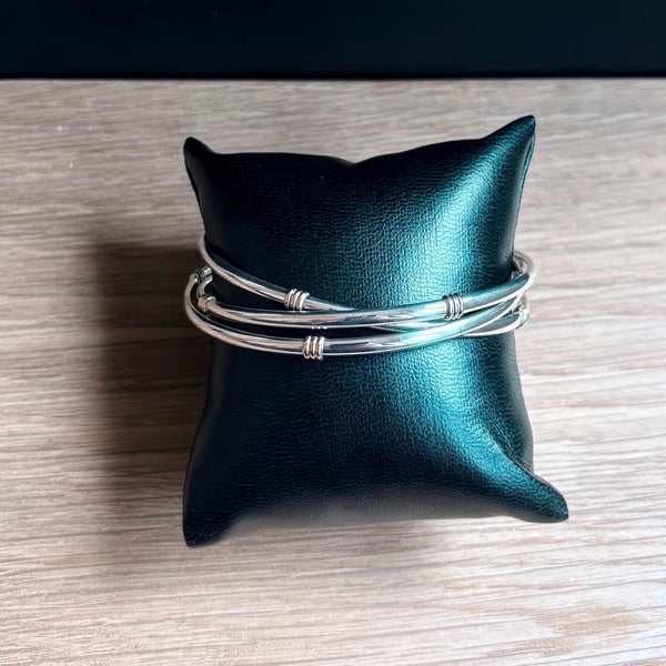 "Augment" - Sterling Silver Russian Bangle 9ct gold wraps - Made to any size 