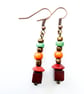 Brown Orange and Green Boho Style Wood Bead Drop Earrings