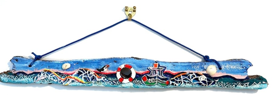 Creel Wood Wall Art - Waves at Sunset, The Puffin and Returning Fishing Boat