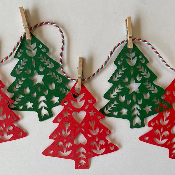 Christmas Tree Papercut Garland (Red and Green)