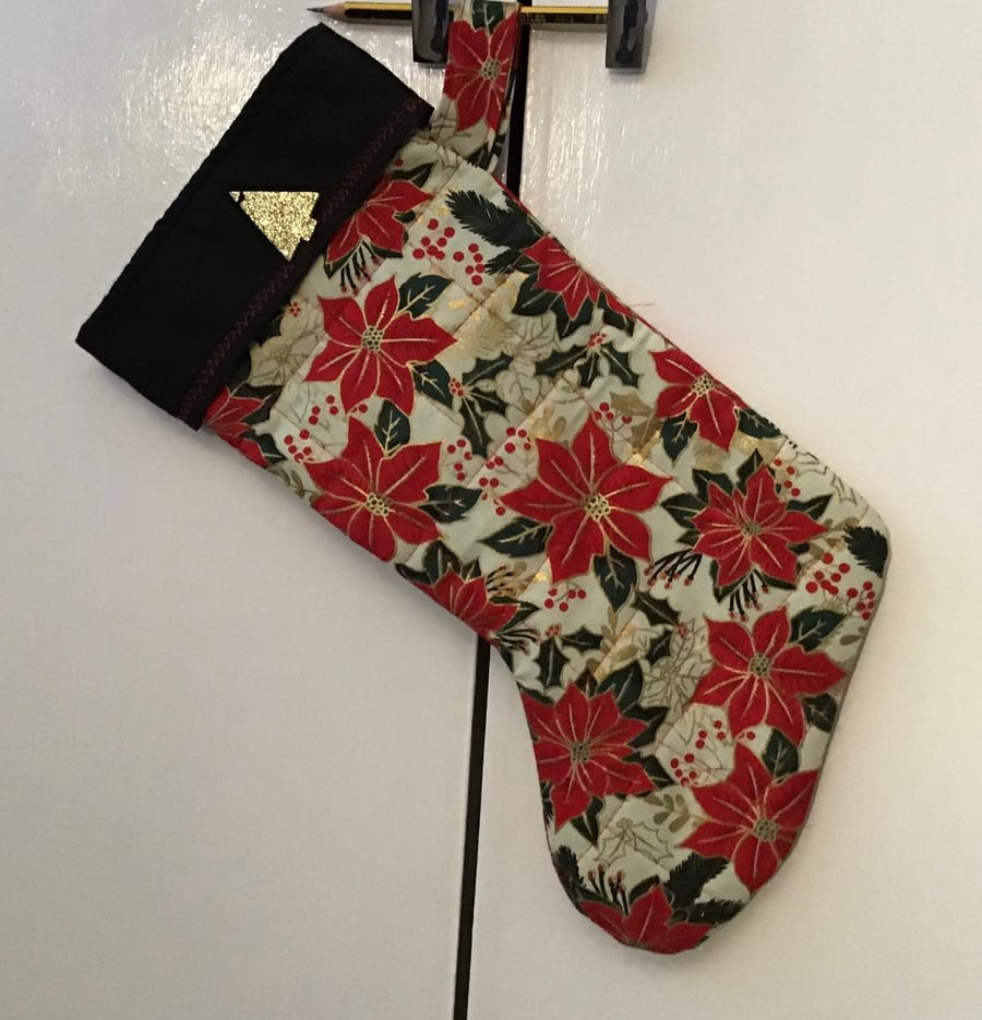 Christmas stocking with Poinsetta's