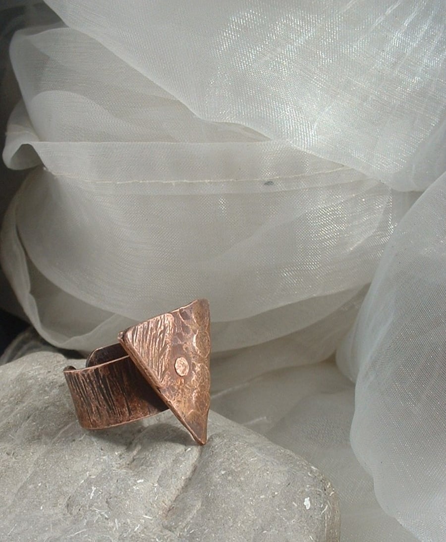 "Strength" Adjustable Rustic Copper Ring