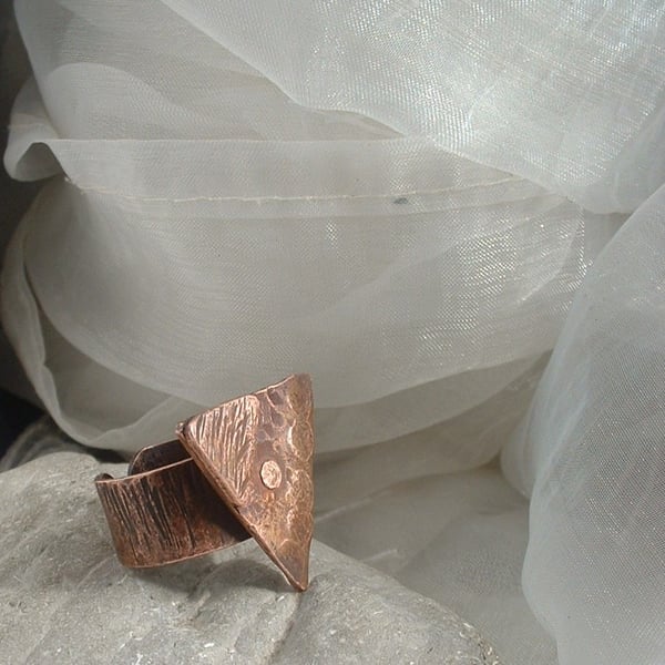 "Strength" Adjustable Unisex Rustic Copper Finger Thumb Ring