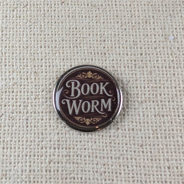Book Worm - Book Lover Themed Badge - Large Resin Topped Pin Badge - Maroon 