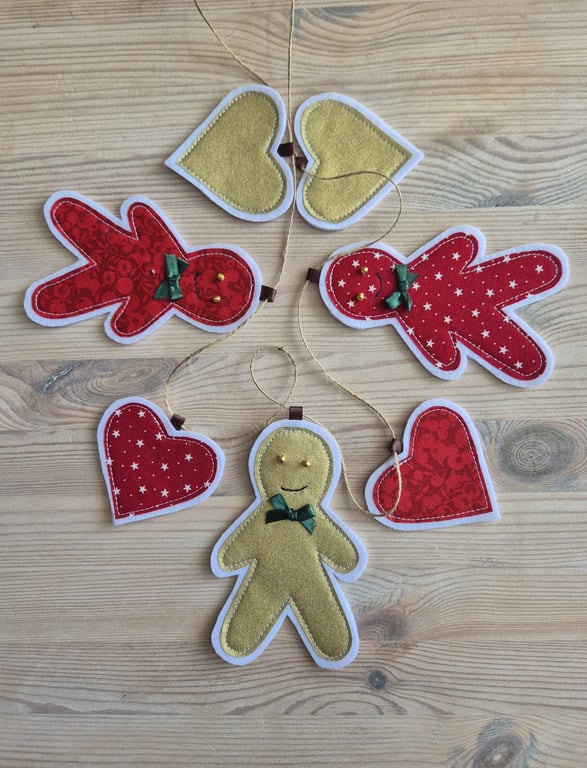 Liberty Tilda Fabric Gingerbread Man Hearts Christmas Bunting