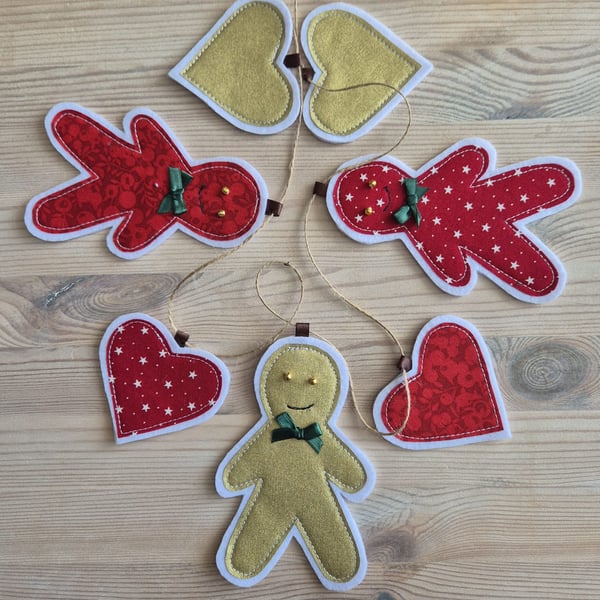 Liberty Tilda Fabric Gingerbread Man Hearts Christmas Bunting