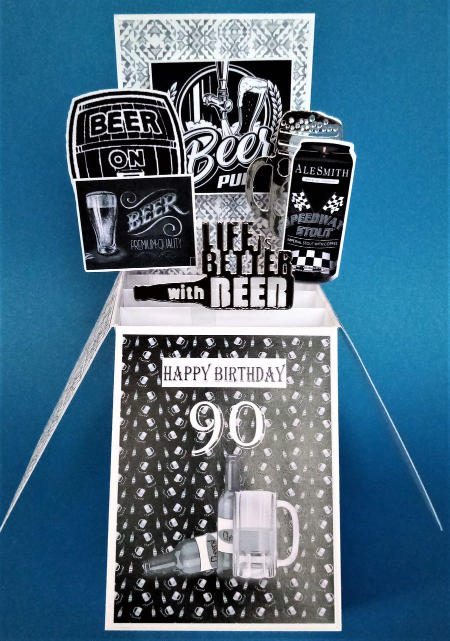 Men's 90th Birthday Card with Beer