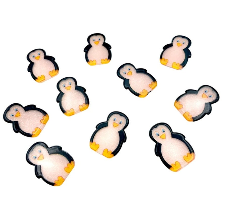 10pcs Glitter Kawaii Penguins 23mm Flat Back Resin Christmas Embellishments Cabo