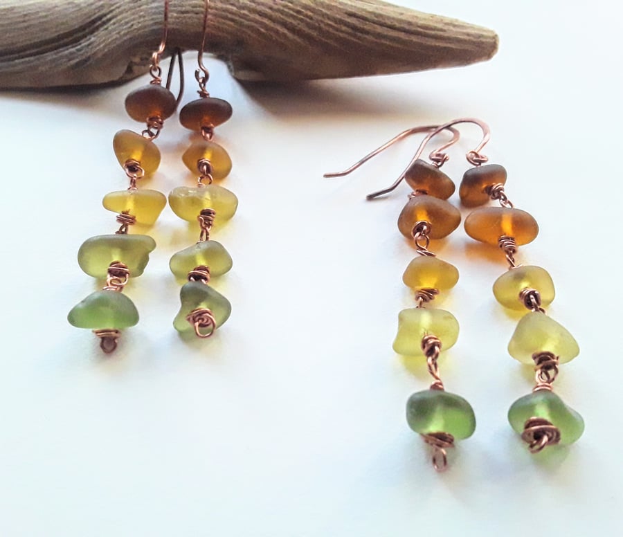Seaglass Earrings: Autumn Colours 