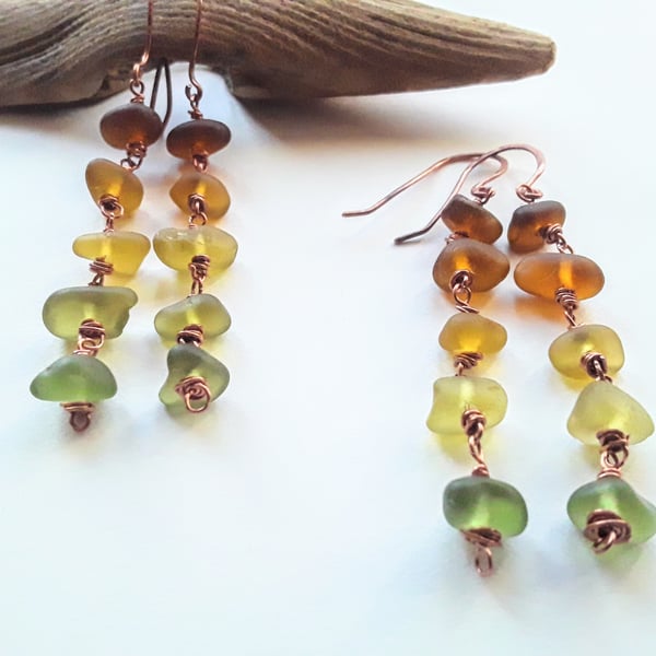 Seaglass Earrings: Autumn Colours 