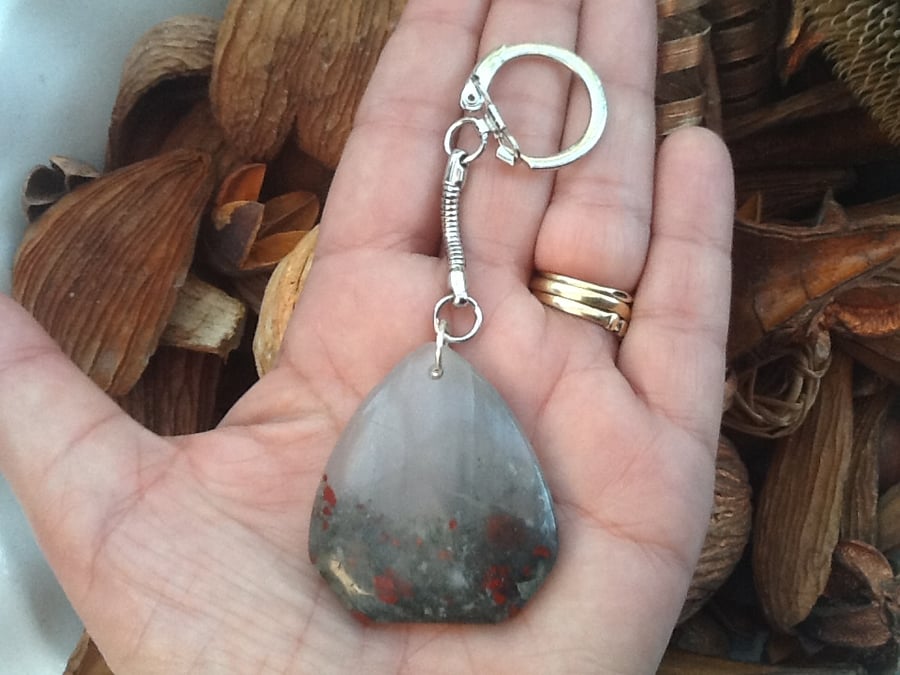 Pigeon Blood Jasper, Gemstone Keyring or Handbag Charm.
