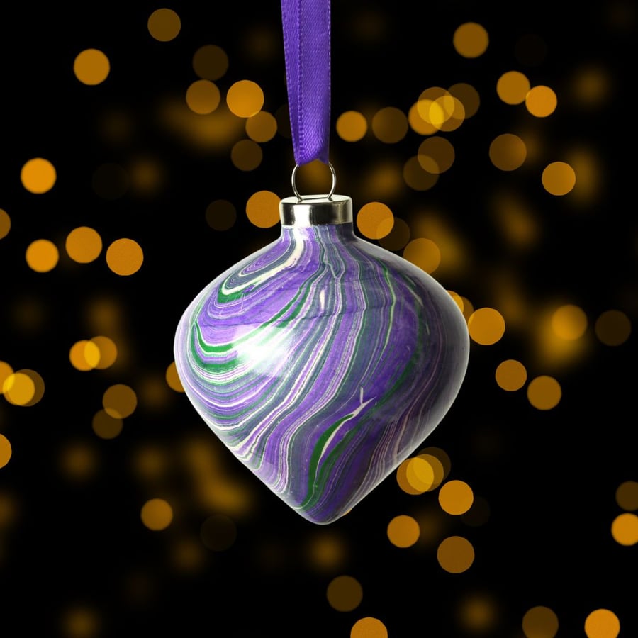 Marbled Christmas bauble ceramic 5cm drop shape 222