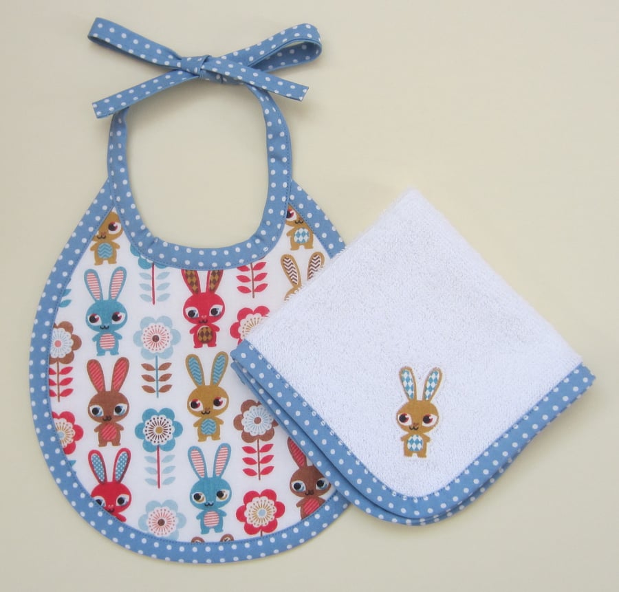 First Size Bunny Rabbit Babies Bib and Dribble Cloth Set