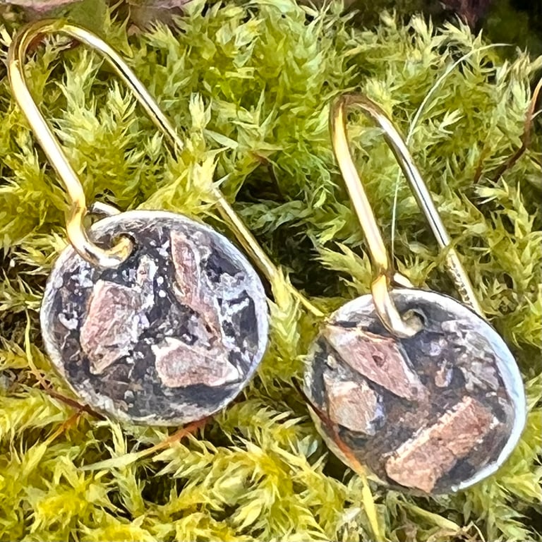 Small Silver and Gold Textured Oxidised Circle Earrings
