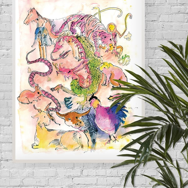 Zodiac, A3 Giclée Print, Illustrated Chinese New Year Animals