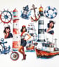 Nautical sailing theme die cuts, vintage ephemera, junk journal supplies