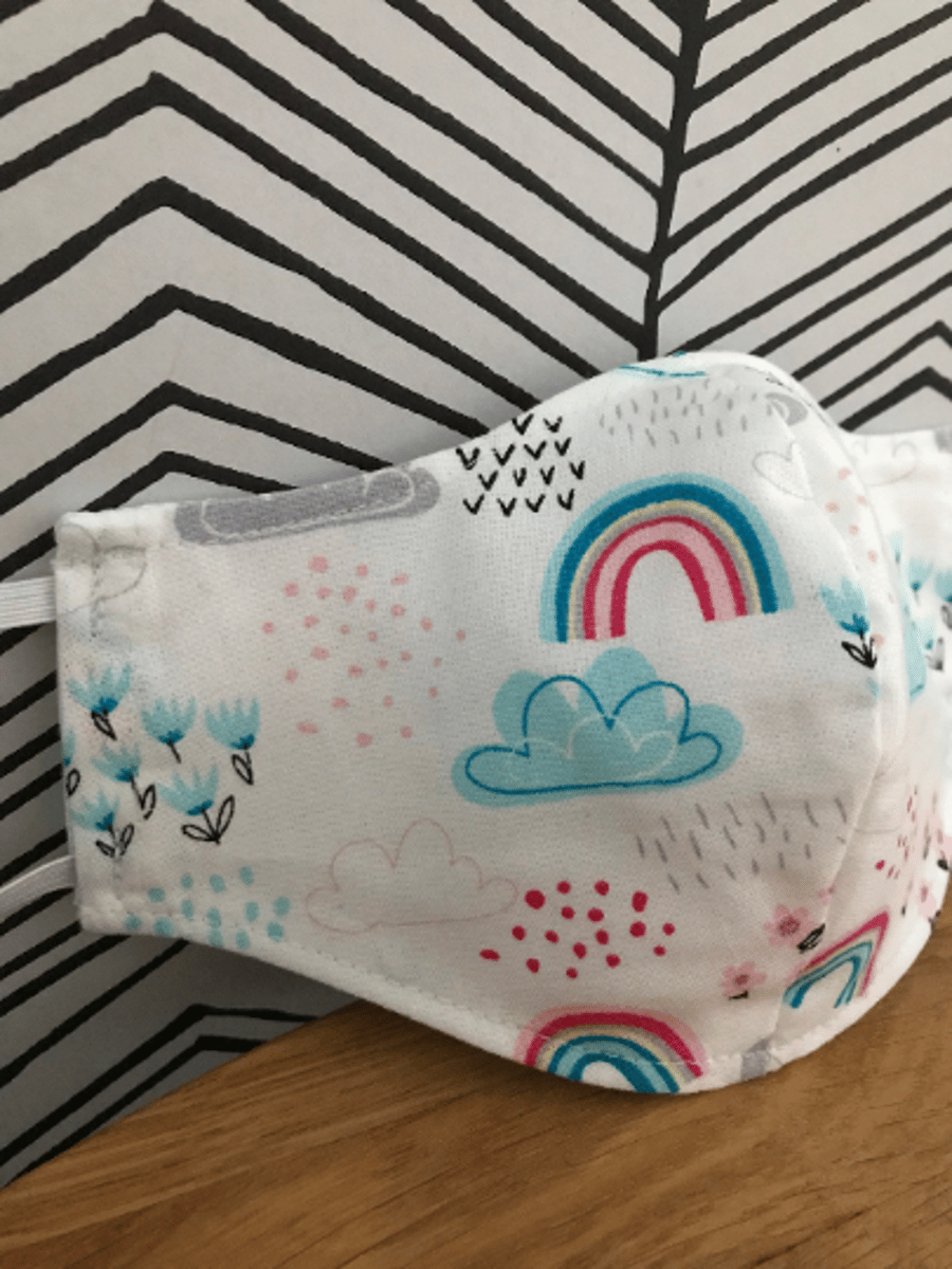 Rainbows Face Mask 100% Cotton Fabric Washable & Re-usable Child Adult Sizes