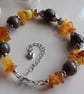 Jade and Amber beaded bracelet with adjustable chain, handmade gift 